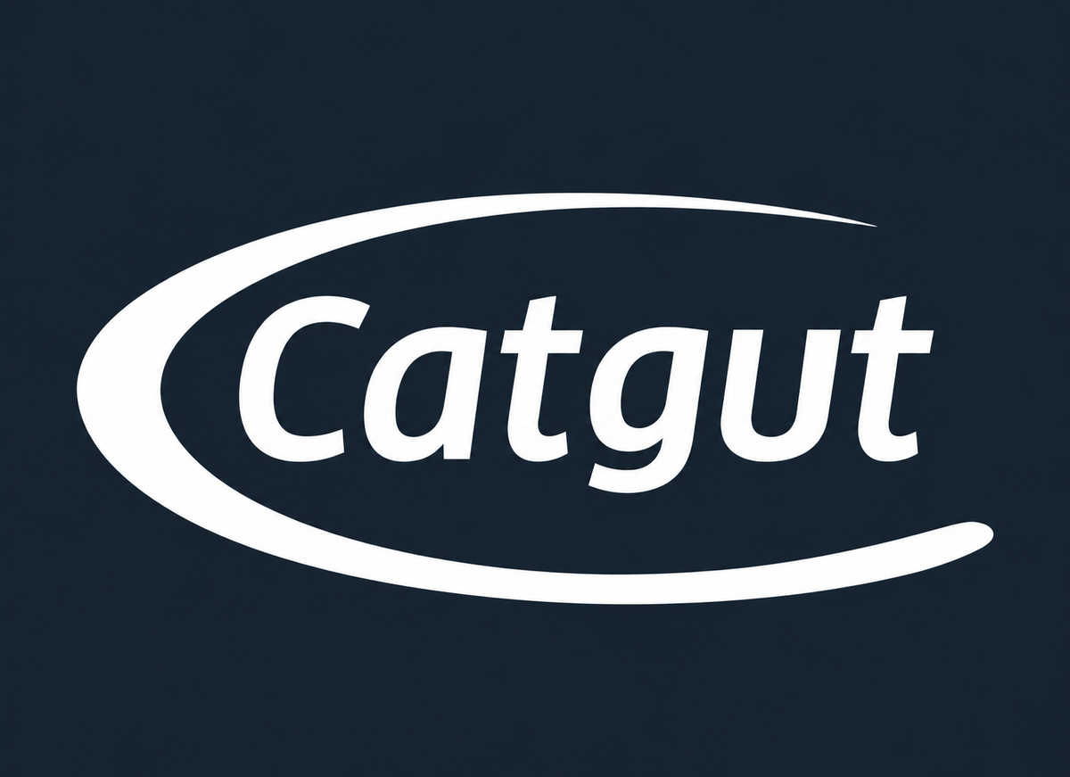 Catgut – Herstellerlogo auf dunkelblauem Hintergrund